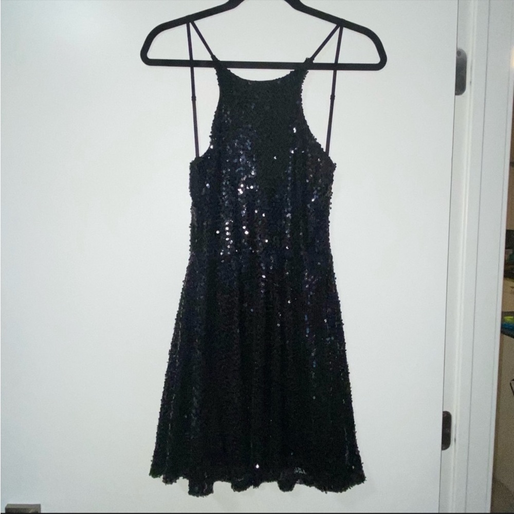Black Sequin Backless Minidress - Size Medium